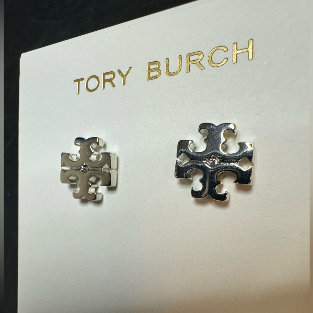 Tory Burch New Kira Silver Double T Logo Stud Earrings - Picture 4 of 10